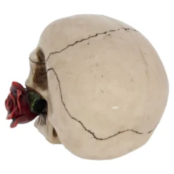 Beiger Totenschädel Mit Roter Rose 15cm -Halloween-Requisitenladen beiger totenkopf mit roter rose beiger totenschaedel mit roter rose antic skull with red rose 53389 04