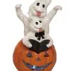 Leuchtkürbis Mit Geistern & Buch 22cm -Halloween-Requisitenladen geister mit buch auf leuchtkuerbis 22cm light up pumpkin with ghosts and book halloween kuerbis deko 54097