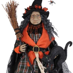 Halloween Hexe Mit Leuchtendem Kürbis & Katze 68cm -Halloween-Requisitenladen halloween hexe mit katze und beleuchtetem kuerbis halloween witch with light up pumkin and cat 54766 03