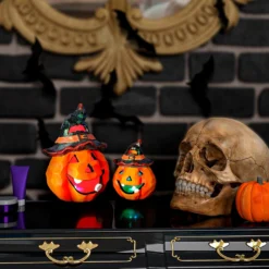 Halloween Kürbis Keramik Mit LED 12x9cm 7 Halloween Kürbis Keramik Mit LED 12x9cm -Halloween-Requisitenladen halloween keramik kuerbis mit led ceramic halloween pumpkin w led halloween deko 51733 02