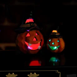 Halloween Kürbis Keramik Mit LED 12x9cm 9 Halloween Kürbis Keramik Mit LED 12x9cm -Halloween-Requisitenladen halloween keramik kuerbis mit led ceramic halloween pumpkin w led halloween deko 51733 04