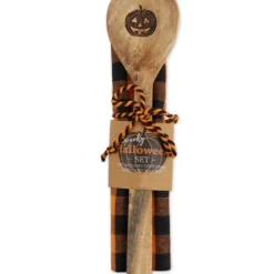 Kürbis Motiv Holzlöffel & Geschirrtuch Set