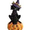 Schwarze Katze Auf Halloween Kürbis Teelichthalter 29cm -Halloween-Requisitenladen hexenkatze auf kuerbis keramik teelichthalter halloween wohnaccessoires und homeware witch cat on pumpkin cearmic candle house 54636 2