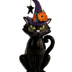 Schwarze Katze Mit Hexenhut Keramik Figur 31cm