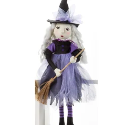 Halloween Hexe Kantenhocker Figur Lila 50cm