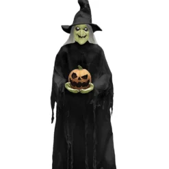 Spooky Hexe Mit Flammenkürbis Animatronic 215cm