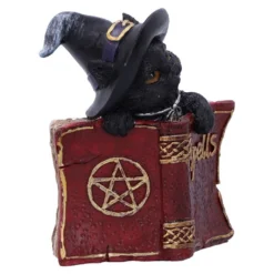 Schwarzes Hexenkätzchen Mit Rotem Zauberbuch 8,2cm -Halloween-Requisitenladen schwarze hexenkatze mit rotem zauberbuch black witchs cat familiar with red grimoire gothic deko und figuren 52417 3