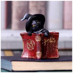 Schwarzes Hexenkätzchen Mit Rotem Zauberbuch 8,2cm -Halloween-Requisitenladen schwarze hexenkatze mit rotem zauberbuch black witchs cat familiar with red grimoire gothic deko und figuren 52417 6