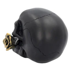 Schwarzer Totenschädel Mit Goldener Rose 15cm -Halloween-Requisitenladen schwarzer totenkopf mit goldener rose black skull with golden rose gothic deko gothic totenkopf 54621 04