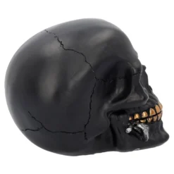 Schwarzer Totenschädel Mit Goldener Rose 15cm -Halloween-Requisitenladen schwarzer totenkopf mit goldener rose black skull with golden rose gothic deko gothic totenkopf 54621 06