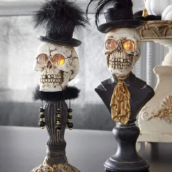 Mrs. Skelett Halloween Büste Mit LED Augen 42cm -Halloween-Requisitenladen skelett lady bueste mit led augen 42cm elegante halloween deko und wohnungsaccessoires gothic lady skeleton bust with led eyes 54719 3