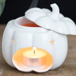 Weiße Halloween Kürbis Duftlampe -Halloween-Requisitenladen weisse jack o lantern kuerbis duftlampe white jack o lantern pumpkin oil burner halloween tischdeko 53767 04